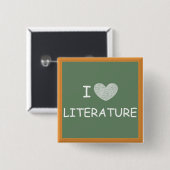 Badge Carré 5 Cm I Love Literature (Devant & derrière)