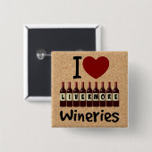 Badge Carré 5 Cm I Love Livermore Wineries Heart and Wine Bottles (Devant & derrière)