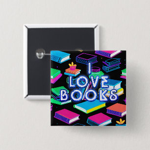 Badge Carré 5 Cm I Love Livres Colorful