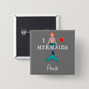 Badge Carré 5 Cm I Love Mermaids Design - Magnet Carré