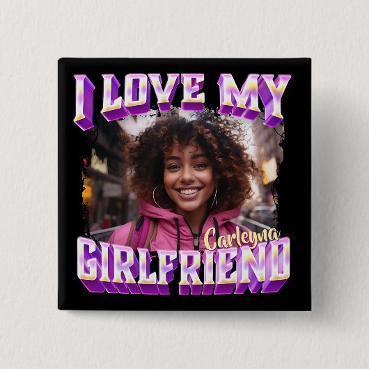 Badge Carré 5 Cm I Love My Girlfriend Bootleg Rapper Photo (Devant)