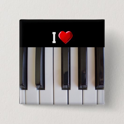 Badge Carré 5 Cm I Love Piano (Devant)