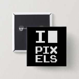 Badge Carré 5 Cm I Love Pixels, design geek, art des pixels