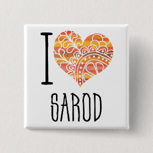 Badge Carré 5 Cm I Love Sarod Orange Mandala Heart
