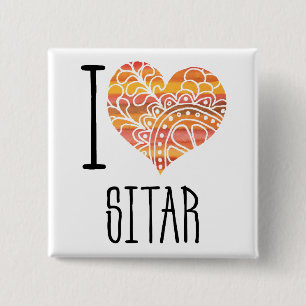Badge Carré 5 Cm I Love Sitar Orange Mandala Heart