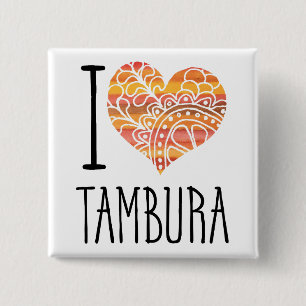 Badge Carré 5 Cm I Love Tambura Orange Mandala Heart