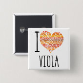 Badge Carré 5 Cm I Love Viola Orange Mandala Heart (Devant & derrière)