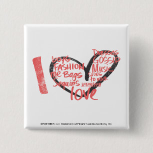 Badge Carré 5 Cm I rose de graffiti de coeur