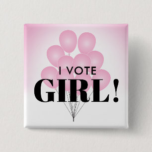 Badge Carré 5 Cm I Vote Girl Pink Balloons Party
