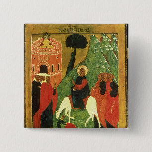 Badge Carré 5 Cm Icône dépeignant l'entrée du Christ dans Jérus