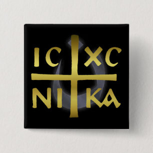 Badge Carré 5 Cm ICXC NIKA Jesus Christ Conquise Nazarene bouton