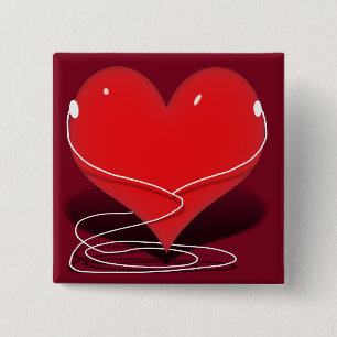 Badge Carré 5 Cm iHeart - Coeur rouge avec les oreilles