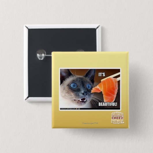 Badge Carré 5 Cm Il est beau ! (Devant & derrière)