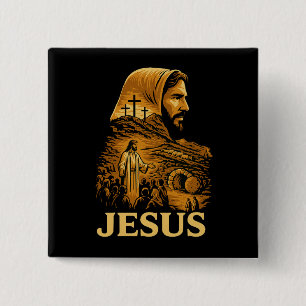 Badge Carré 5 Cm Il est ressuscité Jésus chrétien Joyeux Pâques