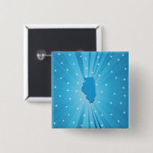 Badge Carré 5 Cm Illinois State Silhouette Blue Starburst (Devant & derrière)