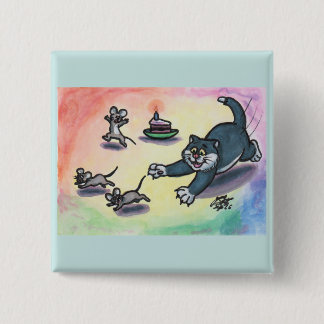 Badge Carré 5 Cm Illustration aquarelle chat dessin animé gâteau so