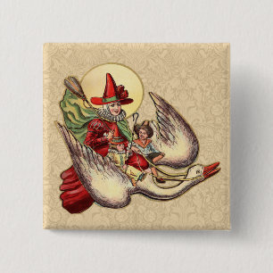 Badge Carré 5 Cm Illustration d'antiquité de Mère Goose Child