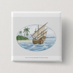 Badge Carré 5 Cm Illustration de bateau du 16ème siècle près d'