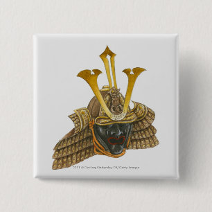 Badge Carré 5 Cm Illustration de casque samouraï du 16ème siècle