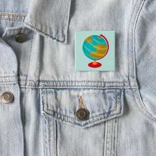 Badge Carré 5 Cm Illustration de globe rétro Carte de la Terre vint