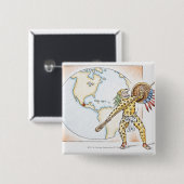 Badge Carré 5 Cm Illustration de guerrier aztèque de Jaguar (Devant & derrière)