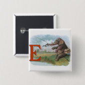 Badge Carré 5 Cm Illustration de la pêche des éléphants (Devant & derrière)