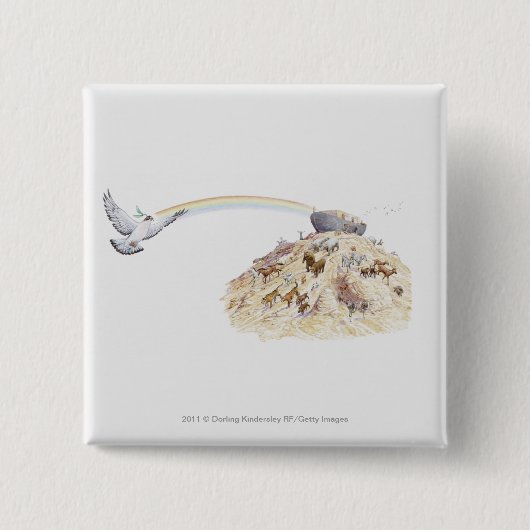 Badge Carré 5 Cm Illustration de l'arche de Noé avec partir (Devant)