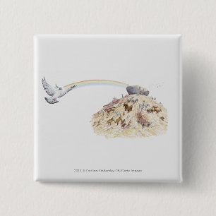 Badge Carré 5 Cm Illustration de l'arche de Noé avec partir