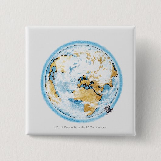 Badge Carré 5 Cm Illustration de satellite satellisant la terre (Devant)