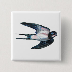 Badge Carré 5 Cm Illustration de vol d'hirondelle de grange