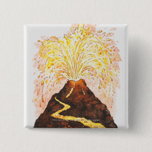 Badge Carré 5 Cm Illustration de volcan éclatant