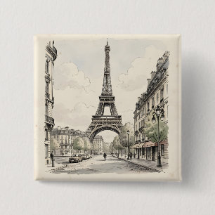 Badge Carré 5 Cm Illustration de voyage antique vintage de Paris