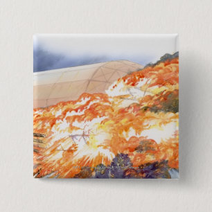 Badge Carré 5 Cm Illustration de zeppelin éclatant dans des flamme