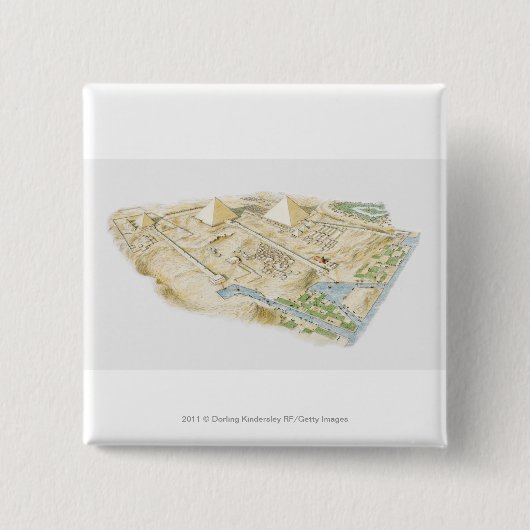 Badge Carré 5 Cm Illustration des pyramides de Gizeh (Devant)