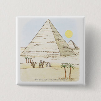 Badge Carré 5 Cm Illustration des pyramides et des hommes avec des