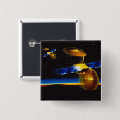 Badge Carré 5 Cm Illustration des satellites à l'horizon terrestre (Devant & derrière)