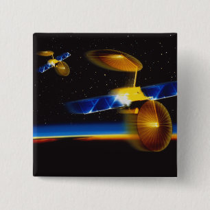 Badge Carré 5 Cm Illustration des satellites à l'horizon terrestre