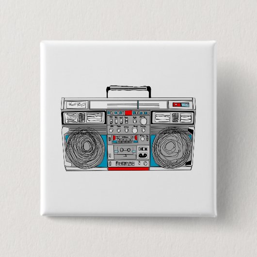 Badge Carré 5 Cm illustration du boombox 80s (Devant)