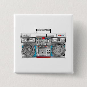 Badge Carré 5 Cm illustration du boombox 80s