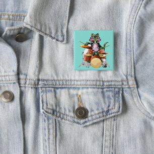 Badge Carré 5 Cm Illustration D'Un Chasmosaurus Jouant Aux Tambours