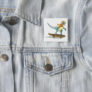 Badge Carré 5 Cm Illustration D'Un Raptor Skateboard.