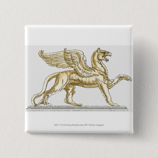 Badge Carré 5 Cm Illustration d'une statue de griffon (Devant)