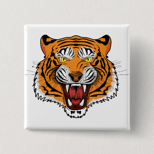 Badge Carré 5 Cm Illustration tête de tigre féroce-24327
