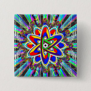 Badge Carré 5 Cm Image atomique arc-en-ciel impossible