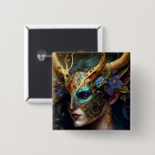 Badge Carré 5 Cm Imaginaire de femme Elf Horned (Devant & derrière)