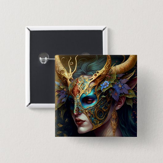 Badge Carré 5 Cm Imaginaire de femme Elf Horned (Devant & derrière)