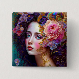 Badge Carré 5 Cm Imaginaire Glam Woman Pop Art Button