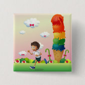 Badge Carré 5 Cm Imaginaire Ice Cream Cone avec Happy Running Boy (Devant)