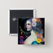 Badge Carré 5 Cm Imaginaire Surreal Cosmic femme déesse (Devant & derrière)