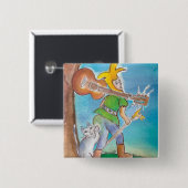 Badge Carré 5 Cm Imbécile avec la guitare (Devant & derrière)